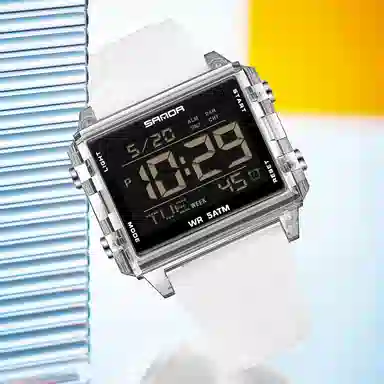 三达 时尚男士潮流方块腕表 电子机芯 硅胶表带 国表 男表 黑色表盘 防水夜光