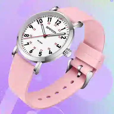 三达简约时尚考生专用静音走时超薄表壳 石英机芯 硅胶表带 国表 男女同款 白色表盘 防水夜光