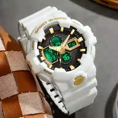 三达新款电子表双显多功能时尚潮流创意户外防水黑色表盘男士腕表国表电子+石英机芯