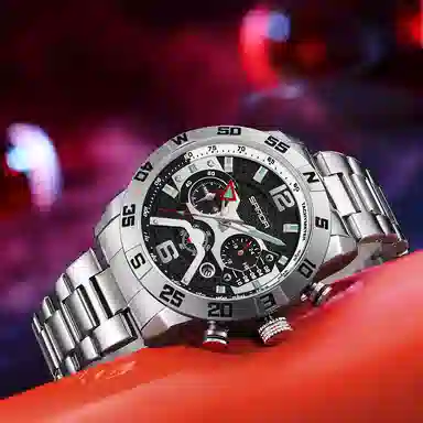 三达腕表国表潮流酷炫个性百搭 石英机芯 男表 黑色表盘 夜光效果日历防水