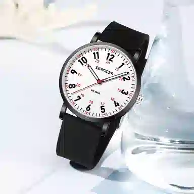 三达简约时尚考生专用静音走时超薄表壳 石英机芯 硅胶表带 国表 男女同款 白色表盘 防水夜光