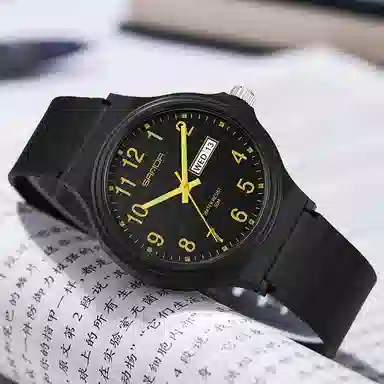 三达国表双日历电子石英机芯表户外防水简约男女学生情侣腕表男女同款 黑色表盘