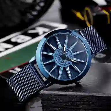 三达石英机芯 合金表带 国表 男表 蓝色表盘 潮流腕表