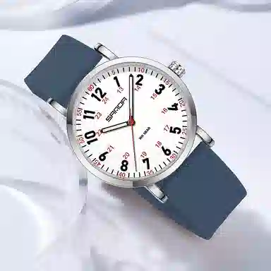 三达简约时尚考生专用静音走时超薄表壳 石英机芯 硅胶表带 国表 男女同款 白色表盘 防水夜光