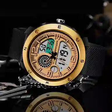 三达 时尚潮流学生腕表 电子+石英机芯 塑胶表带 国表 男表 黑色表盘 防水夜光