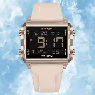 三达 时尚男士潮流方块腕表 电子机芯 硅胶表带 国表 男表 黑色表盘 防水夜光