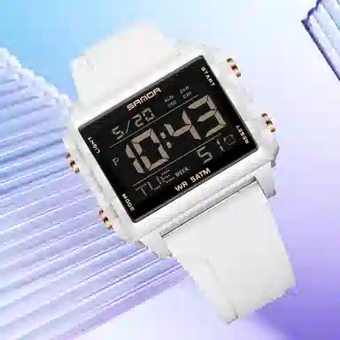 三达 时尚男士潮流方块腕表 电子机芯 硅胶表带 国表 男表 黑色表盘 防水夜光