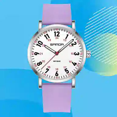 三达简约时尚考生专用静音走时超薄表壳 石英机芯 硅胶表带 国表 男女同款 白色表盘 防水夜光