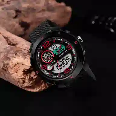 三达 时尚潮流学生腕表 电子+石英机芯 塑胶表带 国表 男表 黑色表盘 防水夜光