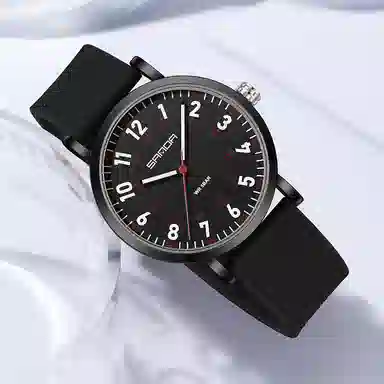 三达简约时尚考生专用静音走时超薄表壳 石英机芯 硅胶表带 国表 男女同款 白色表盘 防水夜光