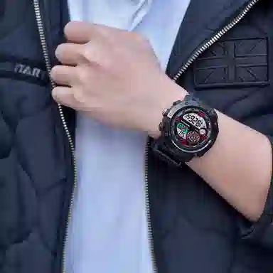 三达 时尚潮流学生腕表 电子+石英机芯 塑胶表带 国表 男表 黑色表盘 防水夜光