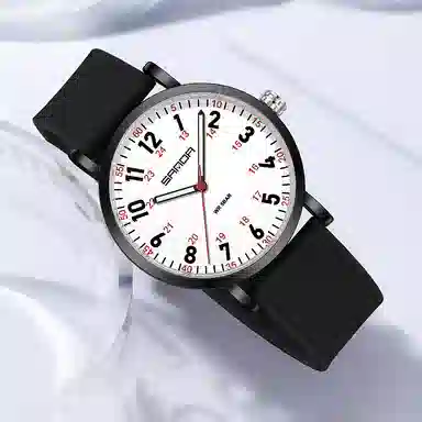 三达简约时尚考生专用静音走时超薄表壳 石英机芯 硅胶表带 国表 男女同款 白色表盘 防水夜光