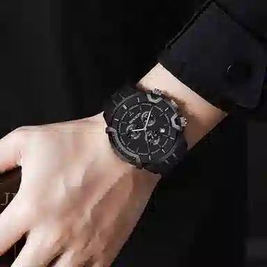 三达潮流酷炫个性百搭休闲学生 石英机芯 国表 男表 黑色表盘 夜光效果日历夜光防震防水