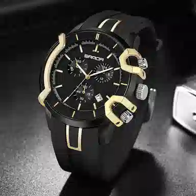 三达潮流酷炫个性百搭休闲学生 石英机芯 国表 男表 黑色表盘 夜光效果日历夜光防震防水