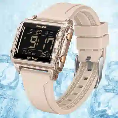 三达 时尚男士潮流方块腕表 电子机芯 硅胶表带 国表 男表 黑色表盘 防水夜光