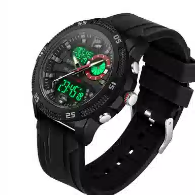 三达 潮流个性时尚百搭休闲双显示腕表 电子+石英机芯 硅胶表带 国表 男表 黑色表盘 防水夜光闹钟多功能手表