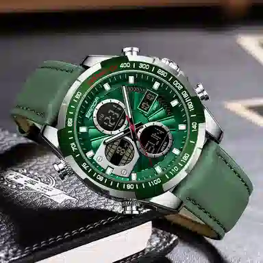 三达 时尚潮流炫酷学生运动腕表 电子+石英机芯 皮带表带 国表 男表 黑色表盘