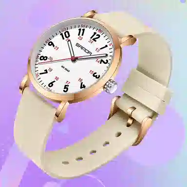 三达简约时尚考生专用静音走时超薄表壳 石英机芯 硅胶表带 国表 男女同款 白色表盘 防水夜光