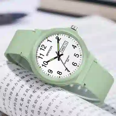 三达国表双日历电子石英机芯表户外防水简约男女学生情侣腕表男女同款 黑色表盘