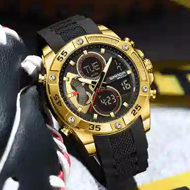 三达 时尚潮流校园学生手表 电子+石英机芯 硅胶表带 国表 男表 黑色表盘 防水