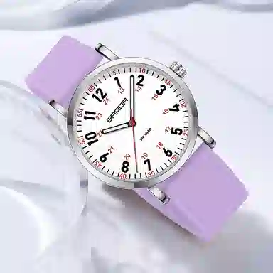 三达简约时尚考生专用静音走时超薄表壳 石英机芯 硅胶表带 国表 男女同款 白色表盘 防水夜光