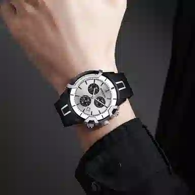 三达潮流酷炫个性百搭休闲学生 石英机芯 国表 男表 黑色表盘 夜光效果日历夜光防震防水