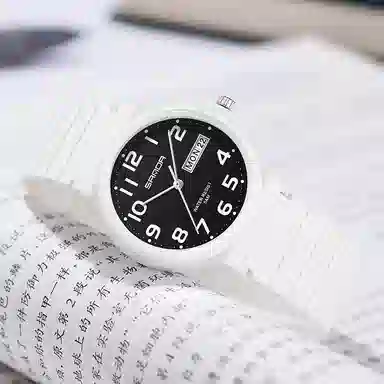 三达国表双日历电子石英机芯表户外防水简约男女学生情侣腕表男女同款 黑色表盘