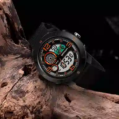 三达 时尚潮流学生腕表 电子+石英机芯 塑胶表带 国表 男表 黑色表盘 防水夜光