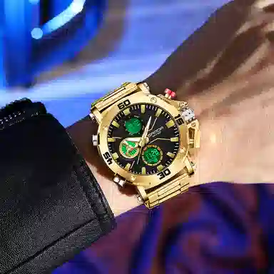 三达 时尚潮流男士双显示学生腕表 电子+石英机芯 钢表带 国表 男表 黑色表盘 防水