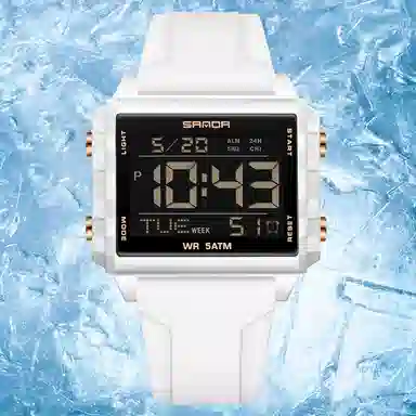 三达 时尚男士潮流方块腕表 电子机芯 硅胶表带 国表 男表 黑色表盘 防水夜光