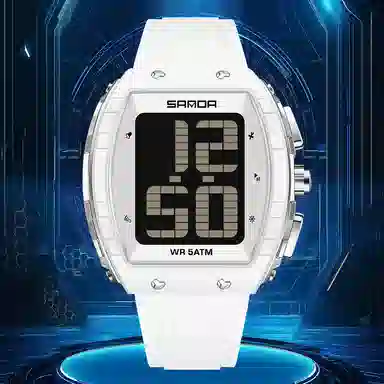 三达 时尚潮流老人整点报时大字腕表 电子机芯 硅胶表带 国表 男女同款 白色表盘