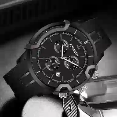 三达潮流酷炫个性百搭休闲学生 石英机芯 国表 男表 黑色表盘 夜光效果日历夜光防震防水