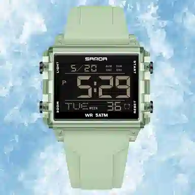 三达 时尚男士潮流方块腕表 电子机芯 硅胶表带 国表 男表 黑色表盘 防水夜光