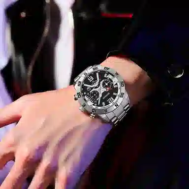 三达腕表国表潮流酷炫个性百搭 石英机芯 男表 黑色表盘 夜光效果日历防水