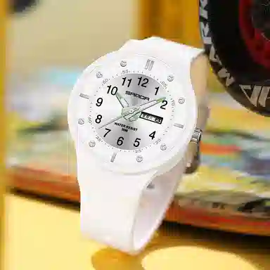 三达学生简约休闲潮流手表双历夜光防水石英机芯黑色表盘男表国表