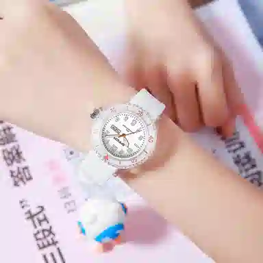 三达石英手表学生男女同款户外防水夜光简约可爱日历透明表壳国表 黑色表盘男女同款石英机芯