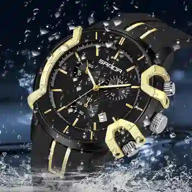 三达潮流酷炫个性百搭休闲学生 石英机芯 国表 男表 黑色表盘 夜光效果日历夜光防震防水