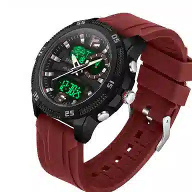 三达 潮流个性时尚百搭休闲双显示腕表 电子+石英机芯 硅胶表带 国表 男表 黑色表盘 防水夜光闹钟多功能手表