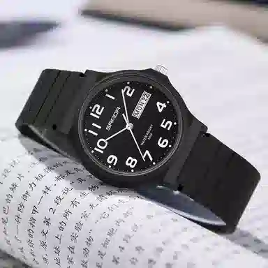 三达国表双日历电子石英机芯表户外防水简约男女学生情侣腕表男女同款 黑色表盘