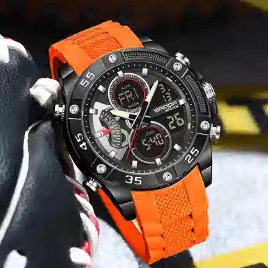 三达 时尚潮流校园学生手表 电子+石英机芯 硅胶表带 国表 男表 黑色表盘 防水