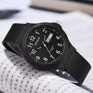 三达国表双日历电子石英机芯表户外防水简约男女学生情侣腕表男女同款 黑色表盘