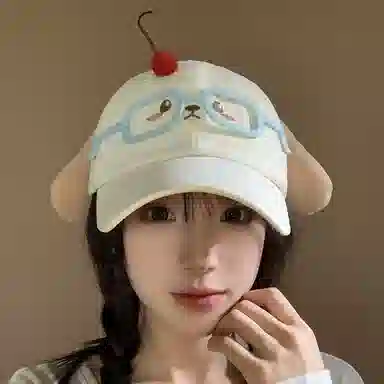 樱桃果子小狗主题单品 尚先生 可爱少女心百搭显脸小配饰 棉与聚酯纤维材质 草帽时尚鸭舌帽 男女同款情侣款