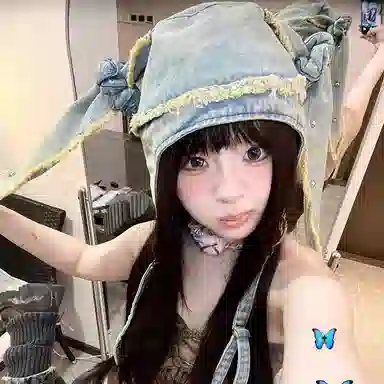 SLEEPYWALK Vintage Rabbit Ear Beanie Denim