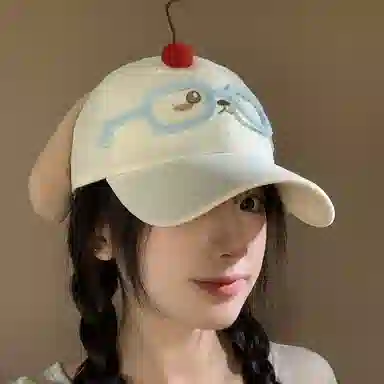 樱桃果子小狗主题单品 尚先生 可爱少女心百搭显脸小配饰 棉与聚酯纤维材质 草帽时尚鸭舌帽 男女同款情侣款