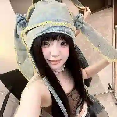 SLEEPYWALK Vintage Rabbit Ear Beanie Denim