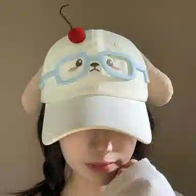 樱桃果子小狗主题单品 尚先生 可爱少女心百搭显脸小配饰 棉与聚酯纤维材质 草帽时尚鸭舌帽 男女同款情侣款