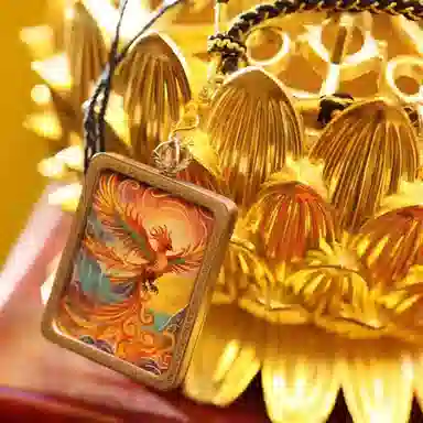 玉临门 中式民族风代表吉祥和平与幸凤鸣九天凤凰唐卡热贡手绘 合金 项坠/吊坠 男女同款情侣款 送 男 女朋友 七 夕礼 物 礼盒包装