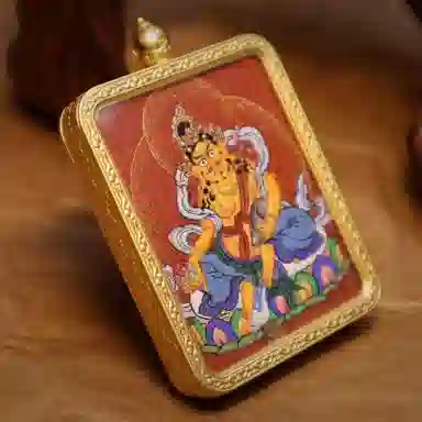 玉临门 新中式财运滚滚黄财神唐卡热贡手绘 合金 吊坠 男女同款情侣款