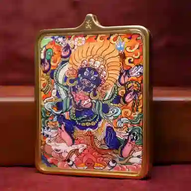 玉临门 新中式藏式复古大黑天唐卡热贡手绘 合金 项坠/吊坠 男女同款情侣款 礼盒