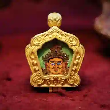 玉临门 国风财源滚滚 黄财神唐卡热贡手绘 合金 吊坠 男女同款情侣款